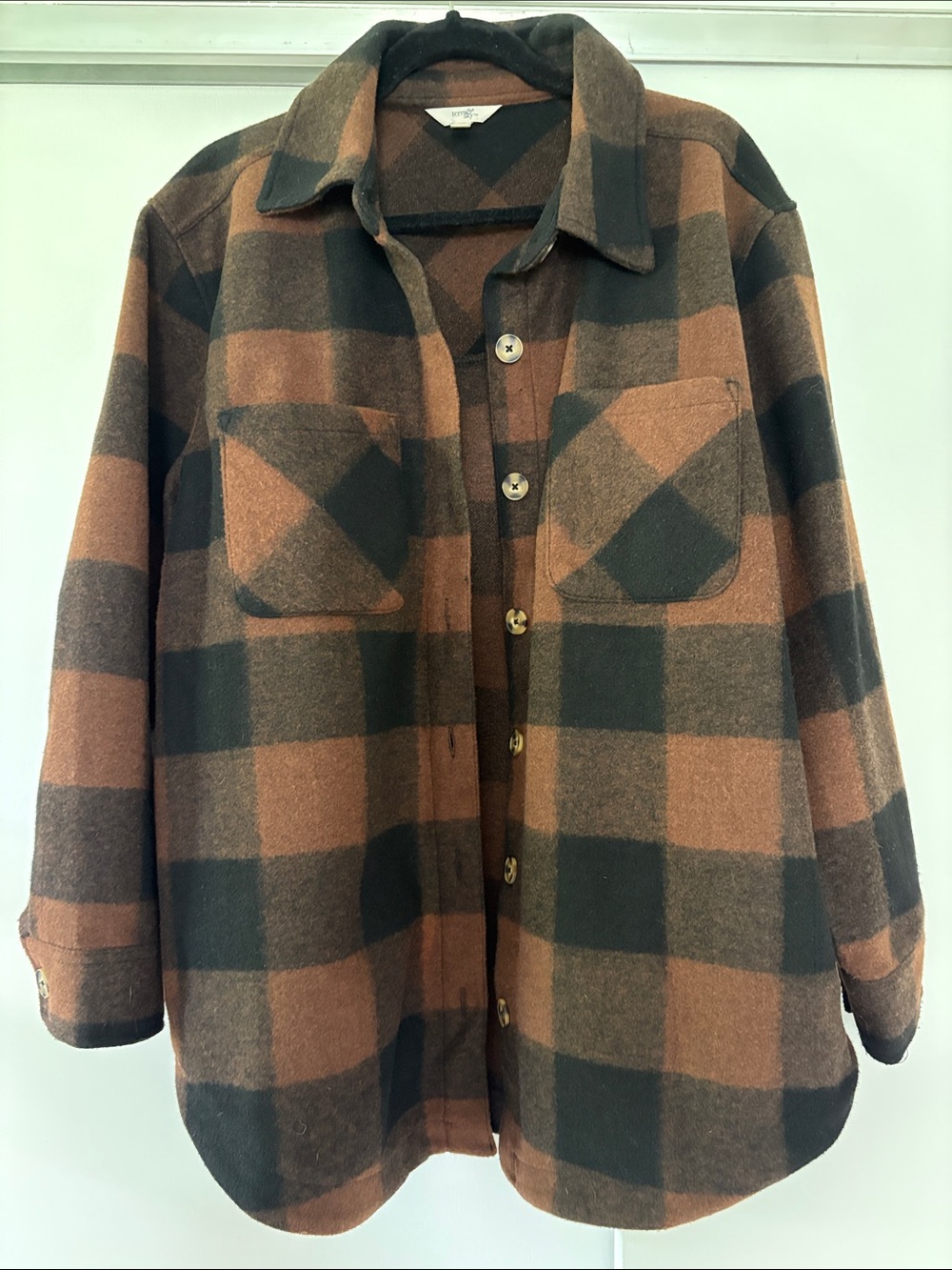 Terra & Sky 0X/14W Brown and Black Plaid Shacket Jacket Coat EUC